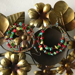 🍀 BEADED DOUBLE HOOP DROP EARRINGS